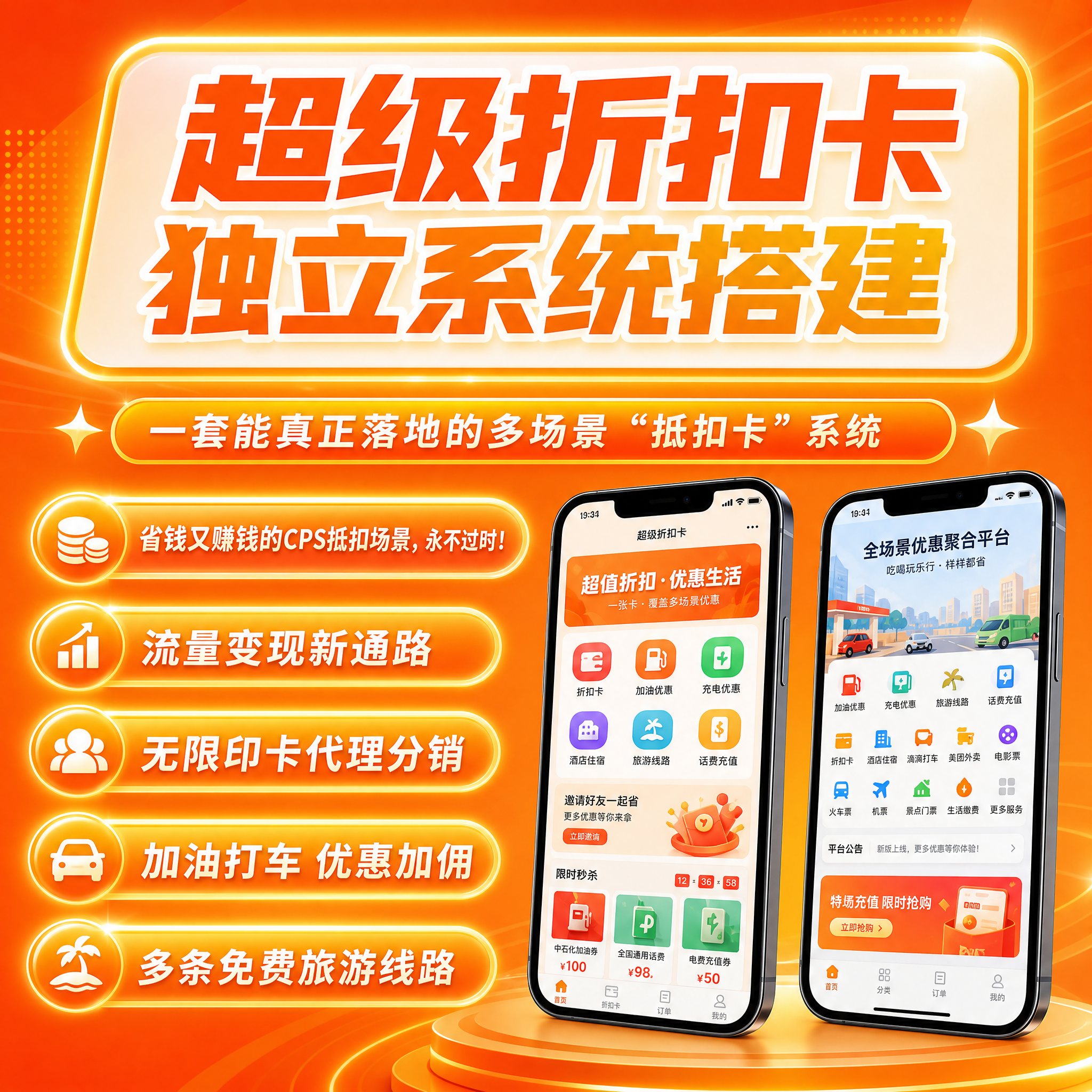 折扣卡系统开发加油打车缴费旅游CPS返利分佣独立源码部署-成品源码-好优选