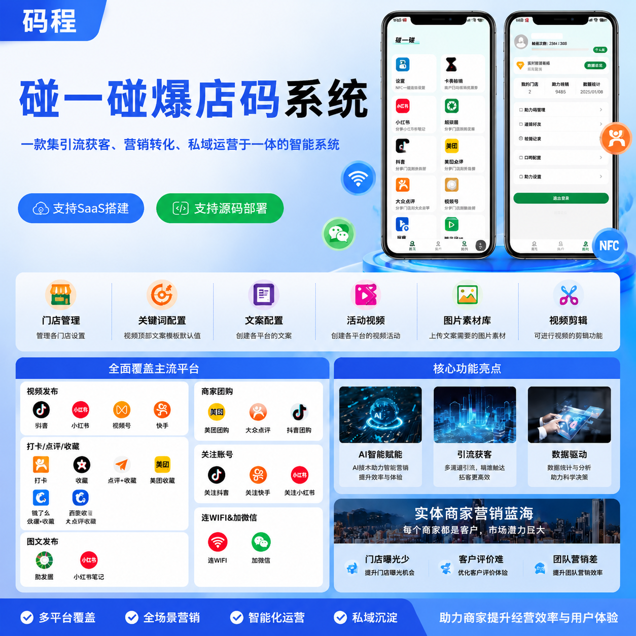 碰一碰爆店码引流抖音快手拓客SaaS系统营销短视频源码部署-成品源码-好优选